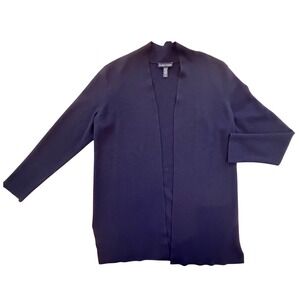 Eileen Fisher Black Superfine Merino Wool Open Cardigan Sweater M Quiet Luxury